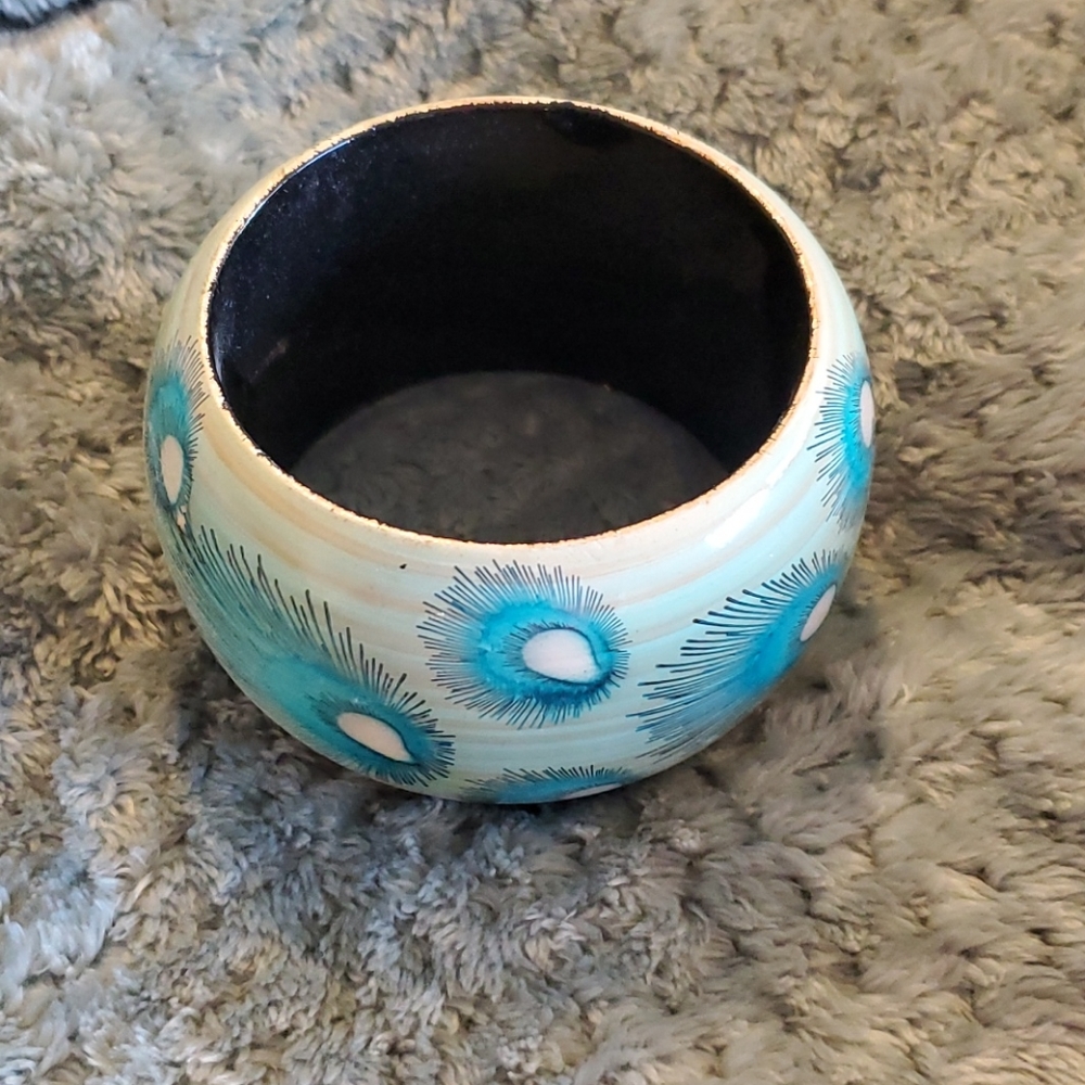 Giant wood peacock feather bangle bracelet
